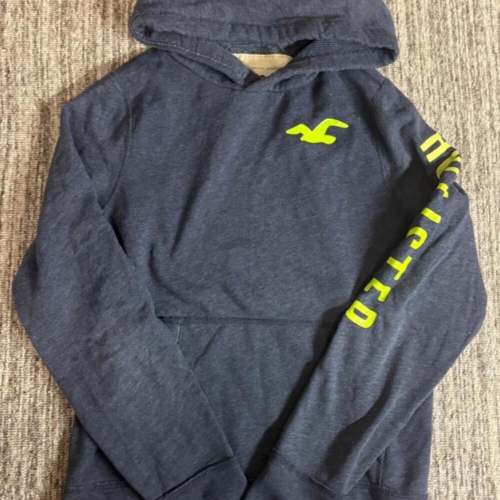 Hollister-co Men's Grey and Navy Hoodie